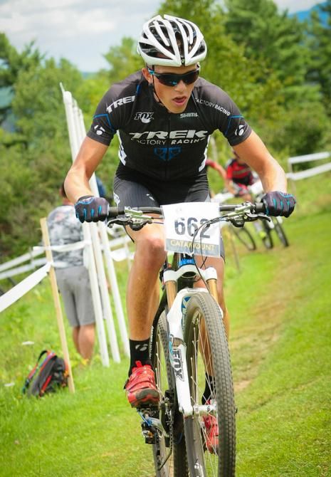 Russell Finsterwald (Trek Factory Racing) with a sizable gap over the main field
