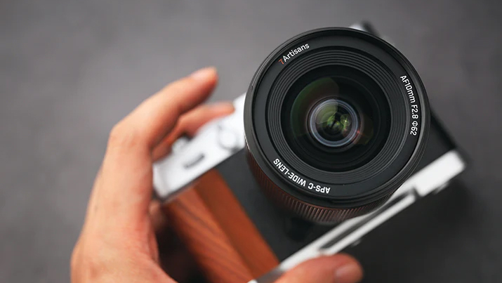 The 7Artisans AF 10mm f/2.8 lens mounted on a Fujifilm camera