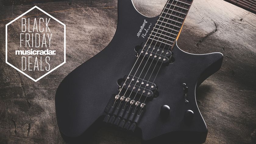 A Strandberg Boden Essential headless guitar on a concrete floor