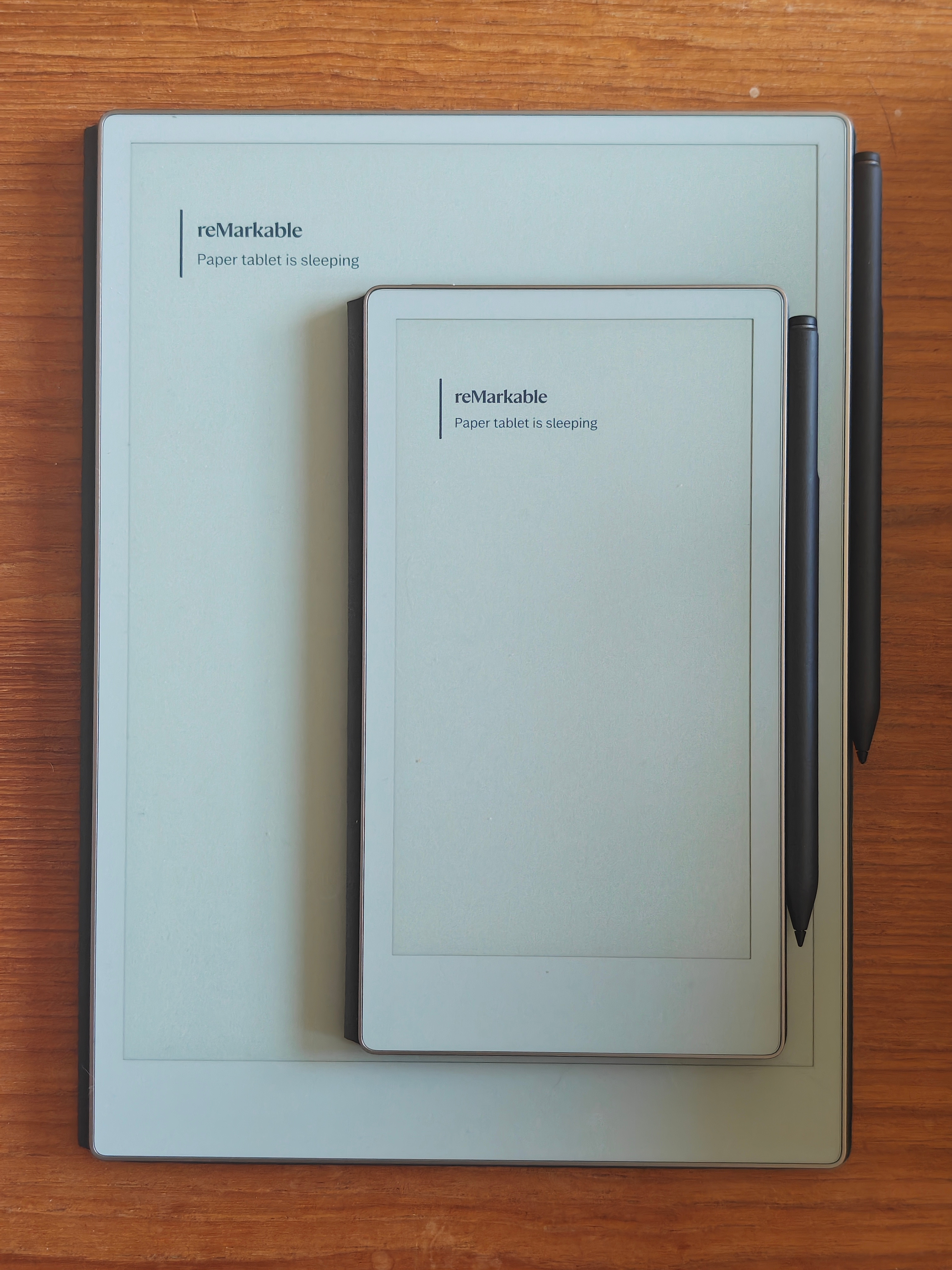 The reMarkable Paper Pro Move atop the original Paper Pro