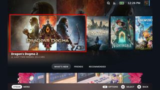 Dragon's Dogma 2 on Steam Deck: Press Menu button while hovering over the game.
