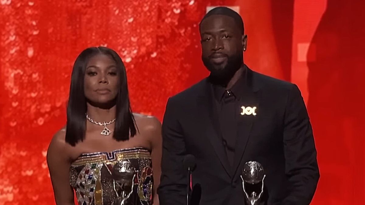 Gabrielle Union and Dwyane Wade receiving the President&#039;s Award at the NAACP Image Awards