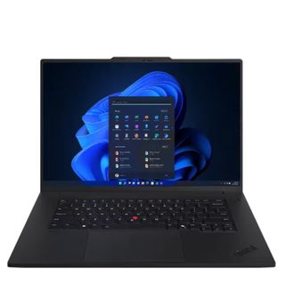 The Lenovo ThinkPad P1 Gen 7 with lid open in front of a white background