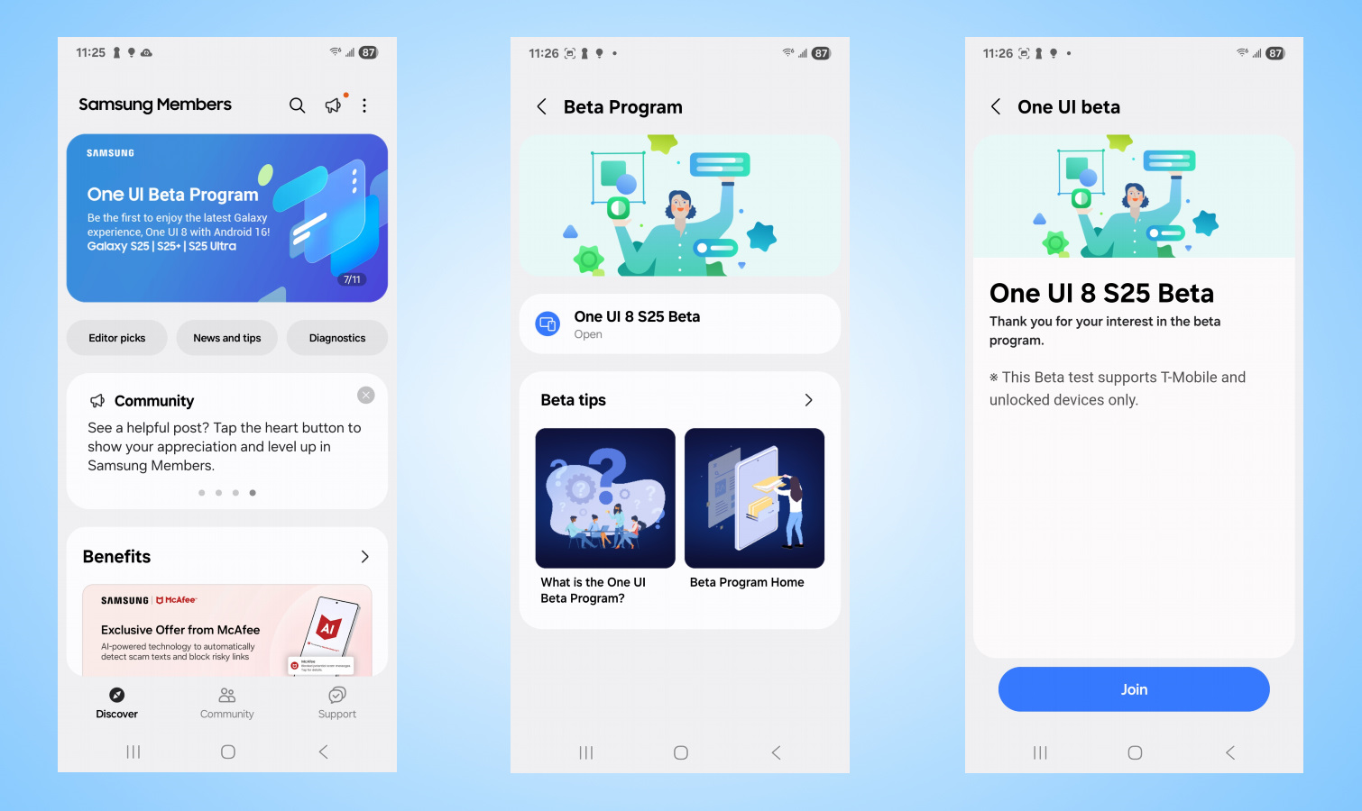 Screen shots of One UI 8 beta.