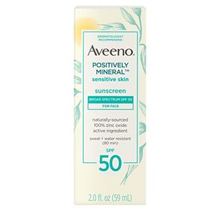 Aveeno Positively Mineral Sensitive Skin Daily Sunscreen Lotion For Face, Broad Spectrum Spf 50 With 100% Zinc Oxide, Lightweight & Non-Comedogenic Facial Sunscreen, Travel-Size, 2 Fl. Oz