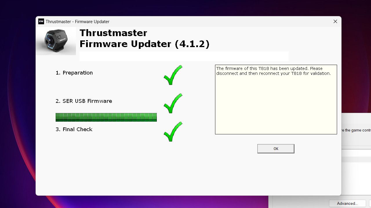 Thrustmaster T818 firmware update process
