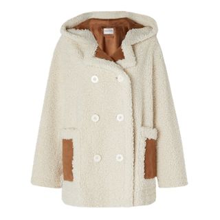 Stand Studio Khalessi Hooded Double-breasted Faux Suede-trimmed Faux Shearling Coat