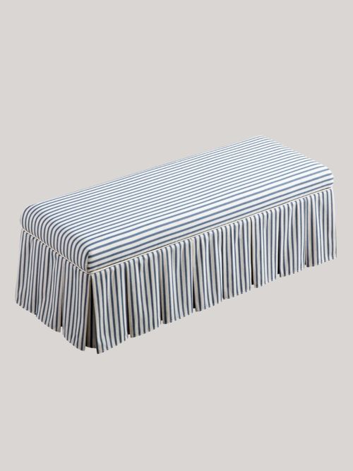 Egerton Box-Pleat Storage Bench in Blue Striped Linen