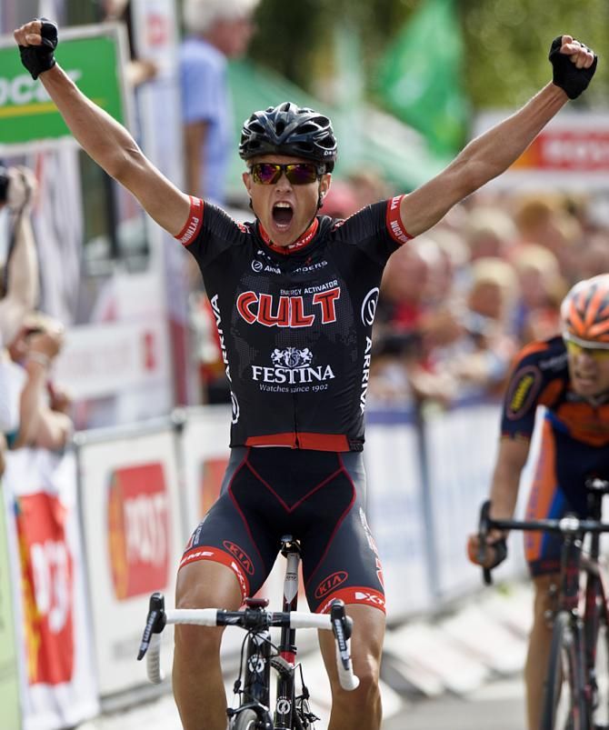 Magnus Cort Nielsen (Team Cult Energi) celebrates a surprise win on the Post Danmark Tour's opening stage