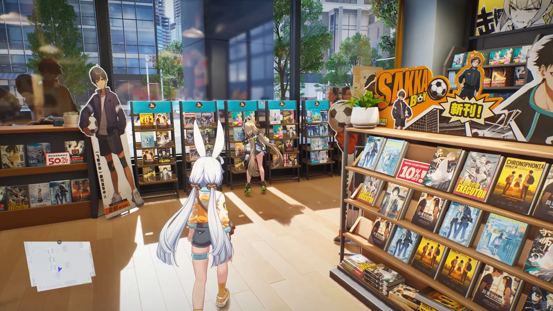 One character walks towards another in a shop in Ananta, from the PlayStation gameplay trailer