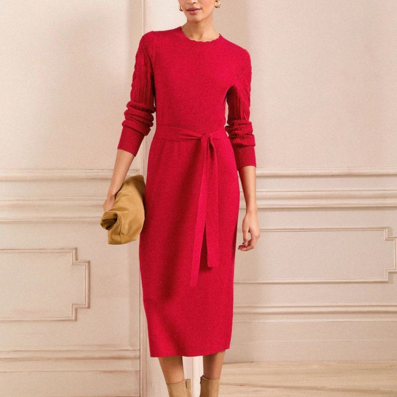 Love&Roses , Scallop Long Sleeve Knitted Midi Dress