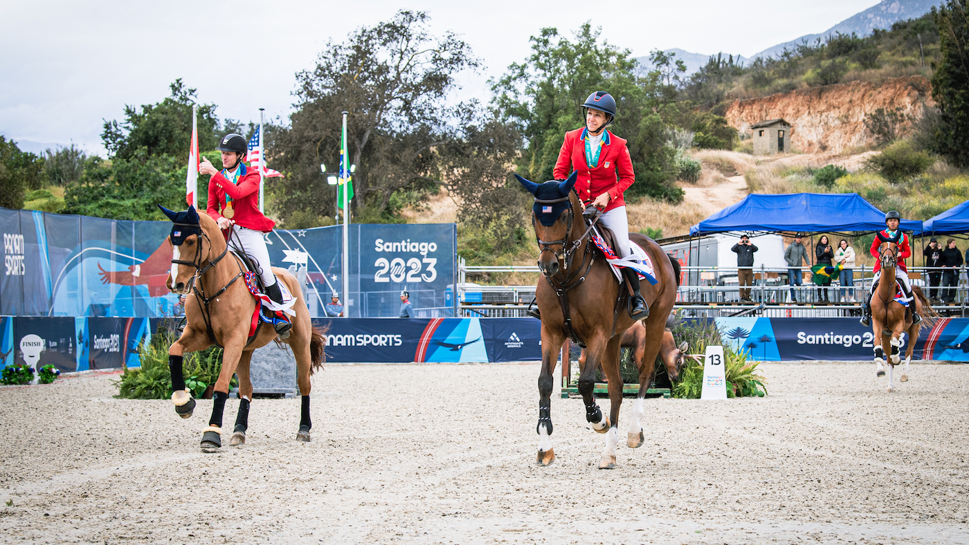 The US showjumping team after winning Pan American gold and securing Paris 2024 Olympic team qualification