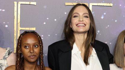 Zahara Jolie-Pitt and Angelina Jolie attend the &quot;Eternals&quot; UK Premiere at the BFI IMAX Waterloo on October 27, 2021 in London, England.