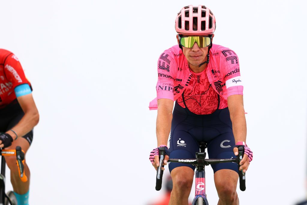 SAINTLARYSOULAN COL DU PORTET FRANCE JULY 14 Rigoberto Urn of Colombia and Team EF Education Nippo at arrival during the 108th Tour de France 2021 Stage 17 a 1784km stage from Muret to SaintLarySoulan Col du Portet 2215m LeTour TDF2021 on July 14 2021 in SaintLarySoulan Col du Portet France Photo by Michael SteeleGetty Images