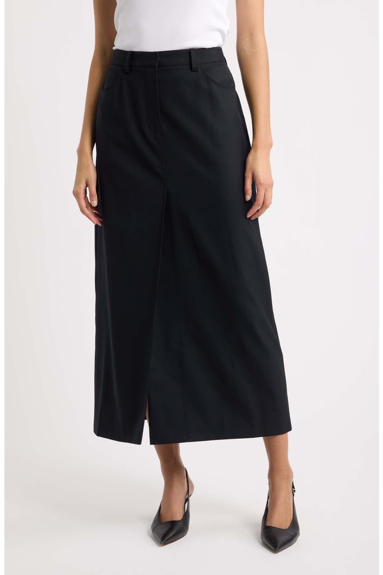 Front Vent Wool Blend Maxi Skirt