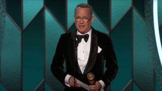 Tom Hanks accepting the Cecil B. deMille Award at the 2020 Golden Globes