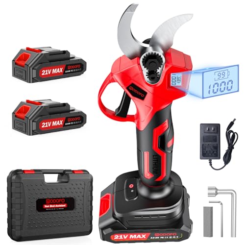 Upgraded Electric Pruning Shears,1.4" Cutting Diameter Cordless Power Pruner With Lcd Display, Brushless Motor Pruning Shears With 2000mah*2 Rechargeable Batteries for Garden Tree Pruner Branch