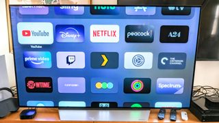 The tvOS home screen on a TV connected to the Apple TV 4K (2022)