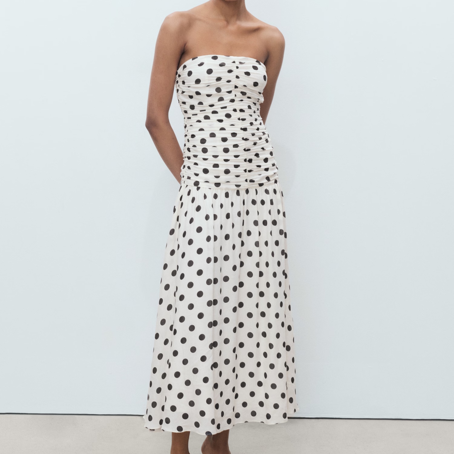 Mango, Polka-Dot Dress With Draped Body 