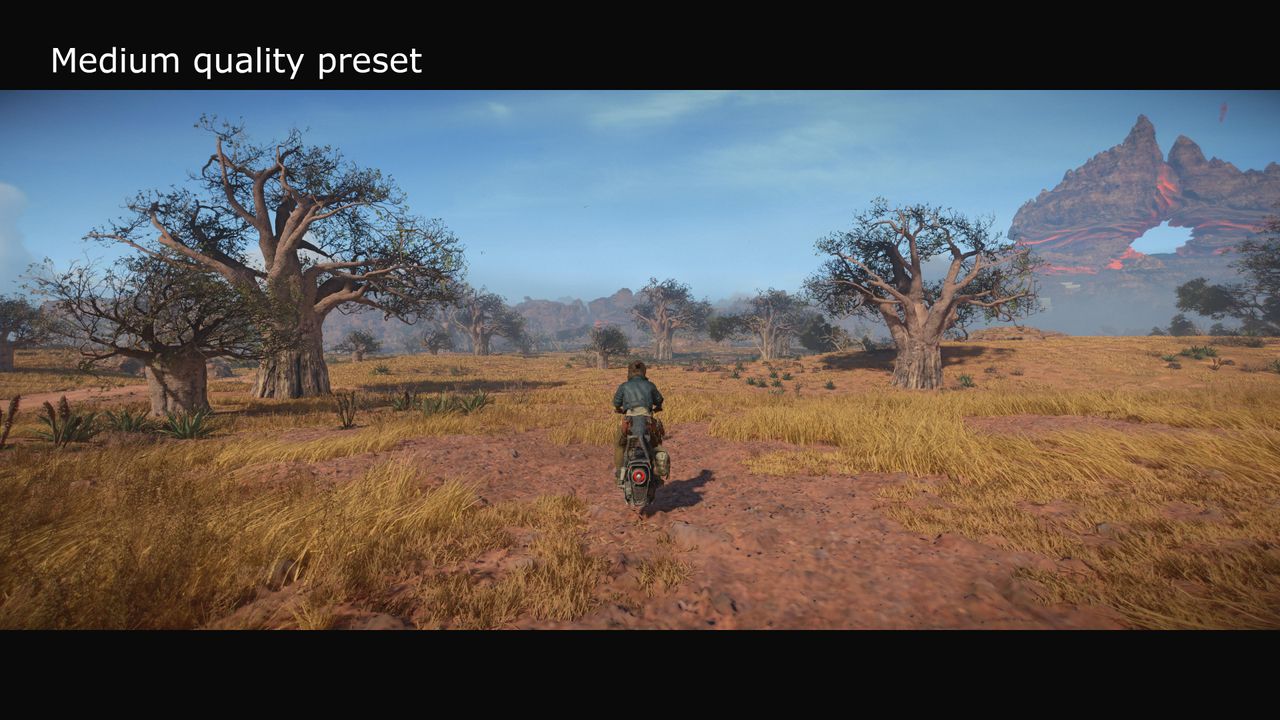 A screenshot from Ubisoft's Star Wars Outlaws, showing the impact of the quality setting on the graphics