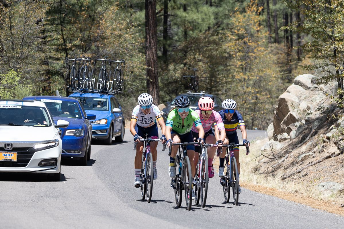 Two of the classification jerseys, Maddy Ward (Instafund LaPrima in Green) and Anet Barrera Esparza (DNA Pro Cycling Team) in White ended up in a chase group with Emily Langley (EF Education Tibco SVB) and Diana Penuela Martinez (DNA Pro Cycling Team). Penuela finished 6th. Langley 7th, Ward 8th, and Barrera Esparza in 9th.