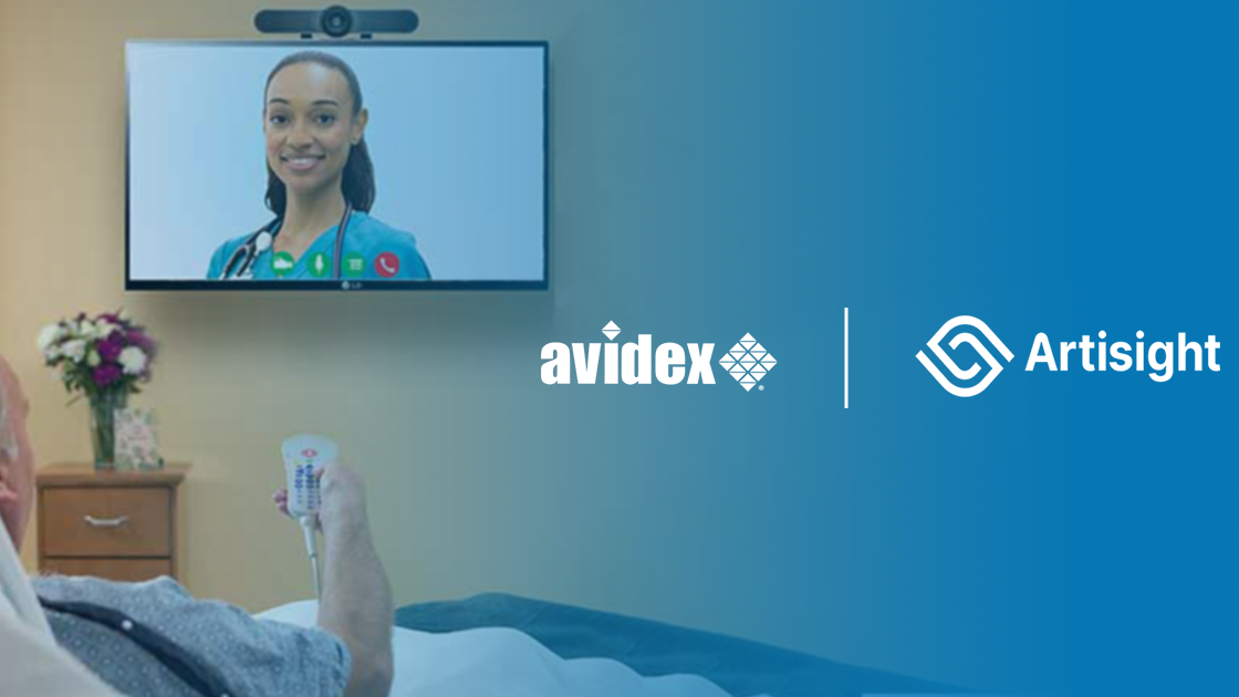 Avidex, Artisight to bring virtual care to patient&#039;s hospital rooms as shown here with a videoconferencing camera and display. 