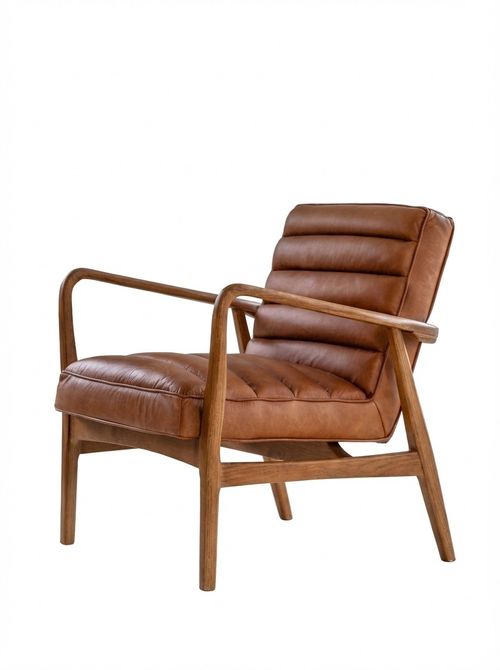 &Eacute;DIT&Eacute; Fairfield Mid-Century Leather Armchair With Solid Wood Frame