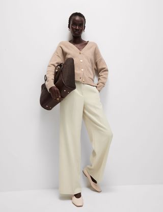 Crepe Tab Detail Wide Leg Trousers