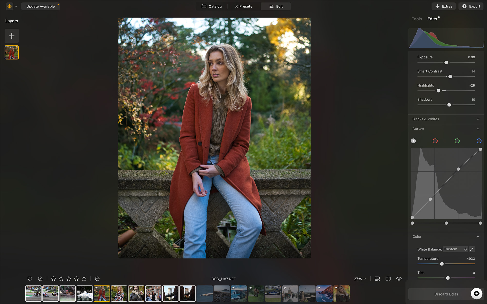 Luminar Neo screenshot showing portrait of woman