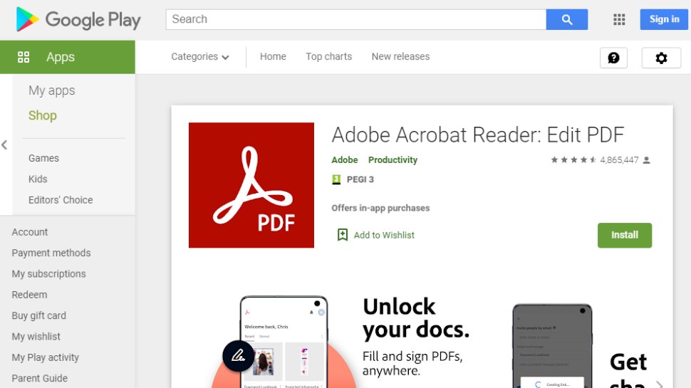 Website screenshot for Adobe Acrobat Reader