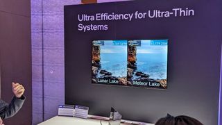 Intel demonstrating 4K 24 FPS video streaming with power consumption compared to Meteor Lake
