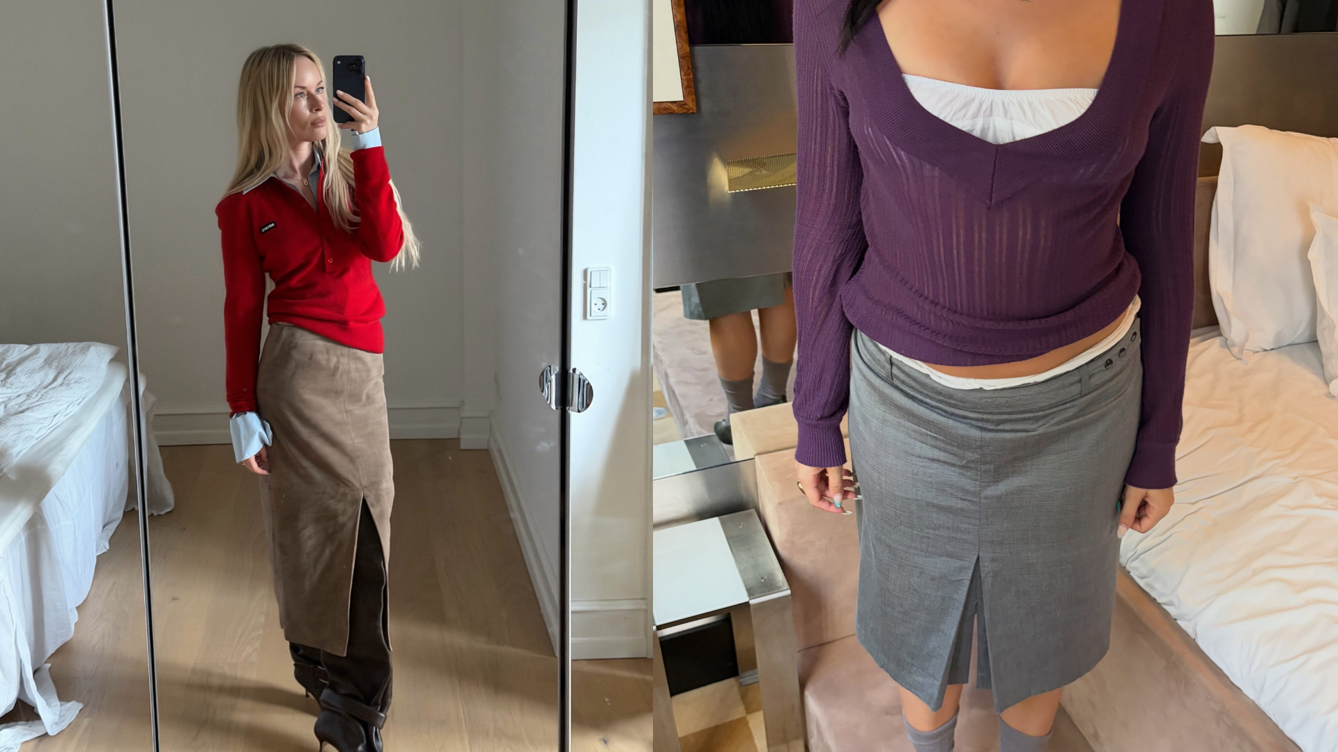 An image of a woman wearing skirt with slits outfit fall 2026
