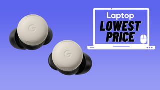 Porcelain Google Pixel Buds Pro 2 wireless earbuds against blue background