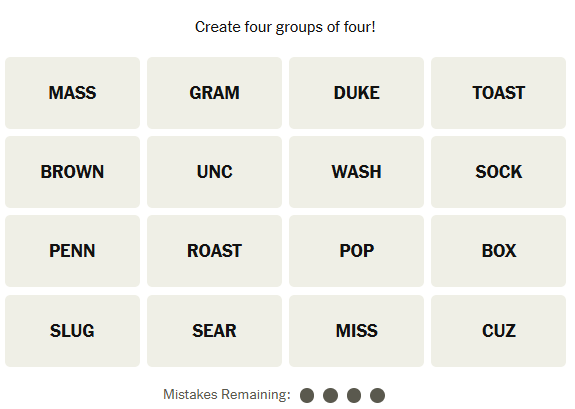 The New York Times Connections puzzle on March 10, 2026