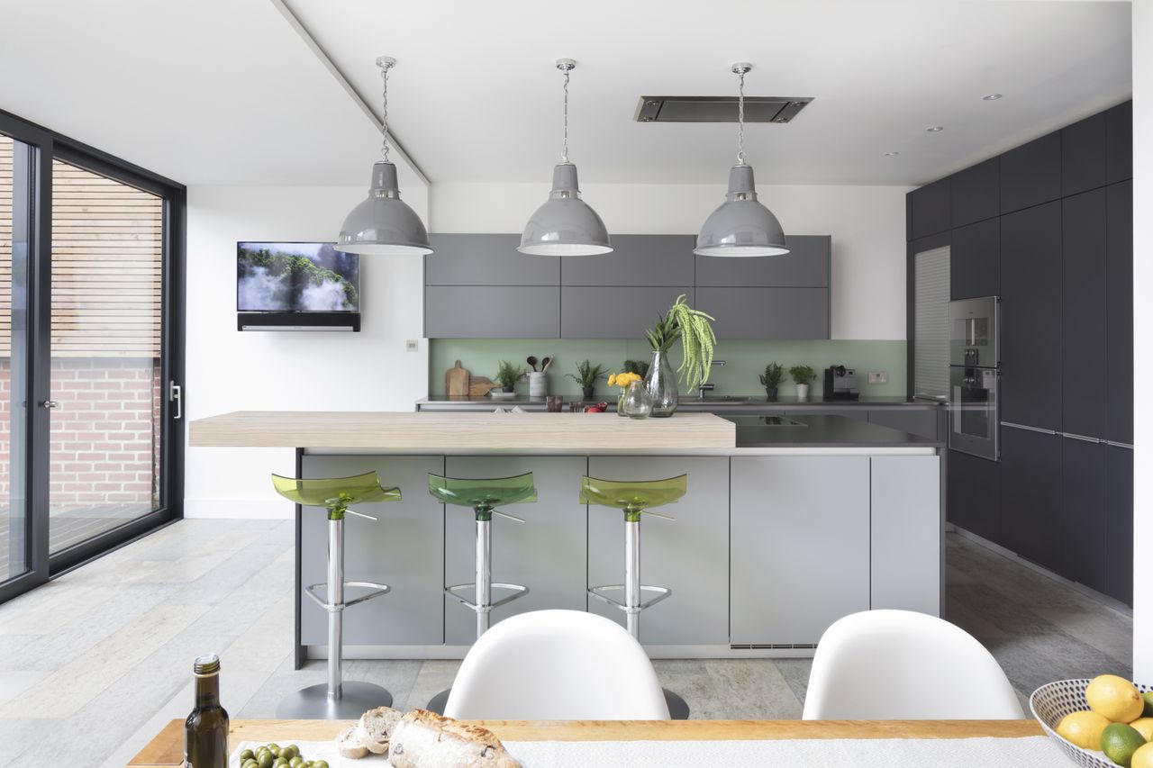 the kitchen area in Sarah and James Paul&#039;s extension