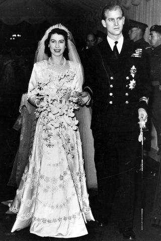 Queen Elizabeth in her wedding dress