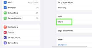 iPadOS 15 beta developer step 9 — tap Profile