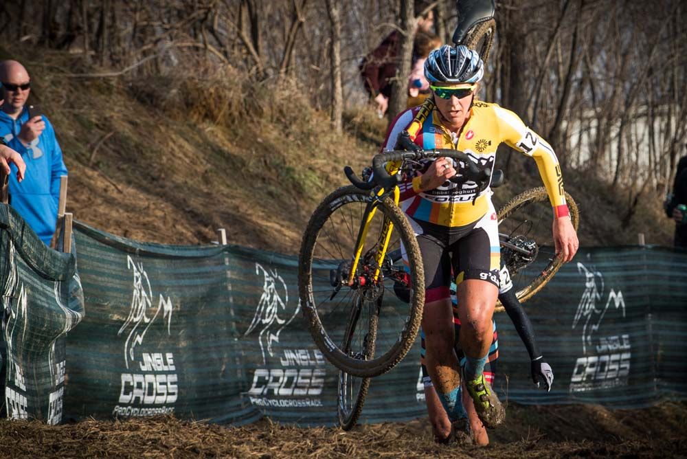 Meredith Miller (Noosa) makes her way up the slippery slope of Mt. Krumpit