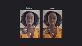 Screengrab from Google I/O showcasing new color science when taking photos of people of color.