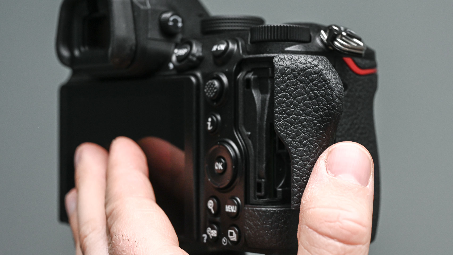 Nikon Z5 memory card slot and grip