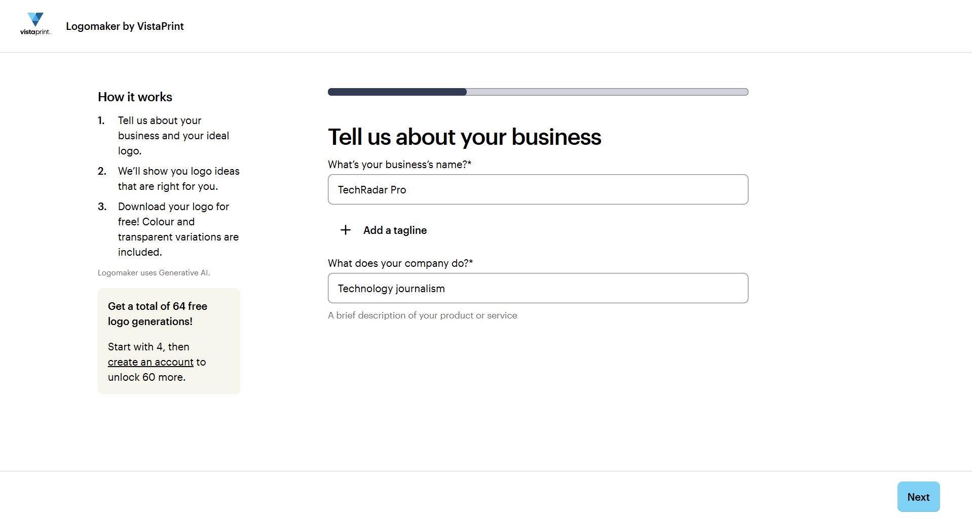 Testing out AI logo creation using VistaPrint's AI logo maker tool