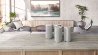 the sony ht-a9 wireless speakers on a kitchen counter