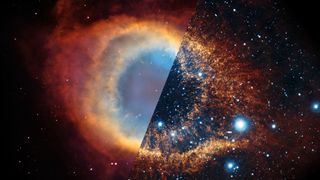 The Helix Nebula in optical and infrared light.