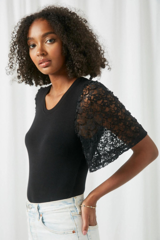 black shirt with lace sleeves