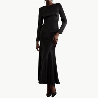 Satin Back Crepe Long Sleeved Column Woven Midaxi Dress