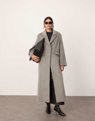 Asos Edition Wool Mix Tailored Clean Oversized Maxi Coat in Pale Grey