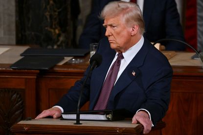 President Donald Trump addresses a joint session of Congress in the Capitol building's House chamber in Washington, D.C.