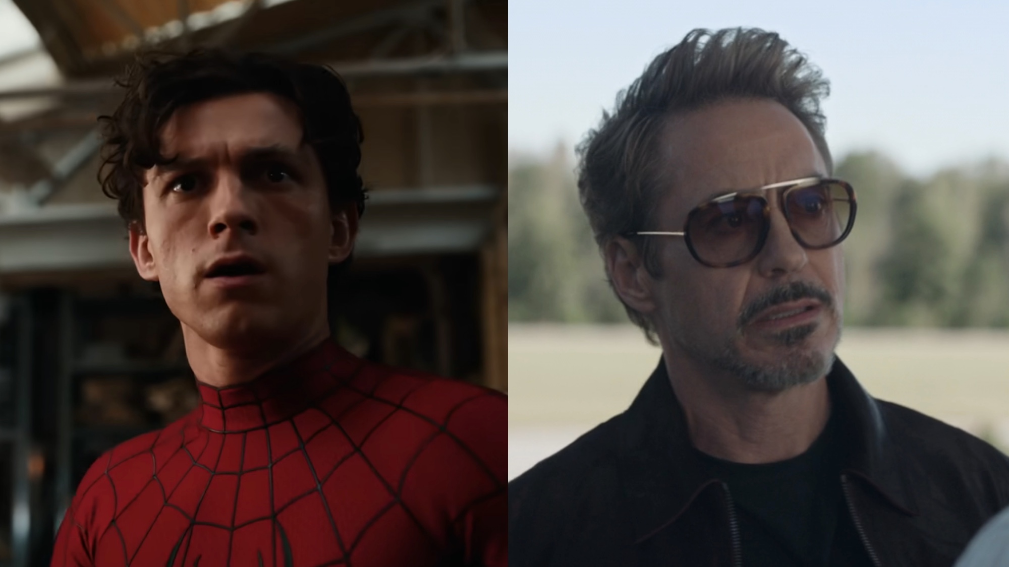 Peter in Brand New Day and Tony Stark in Avengers: Endgame side by side. 
