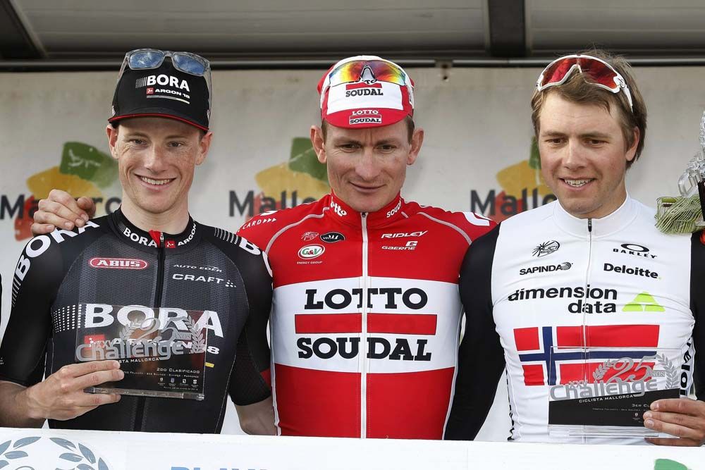 Andre Greipel (Lotto Soudal) takes centre stage on the podium