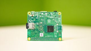 Underside of the Raspberry Pi 3 Model A+ showing microSD card slot